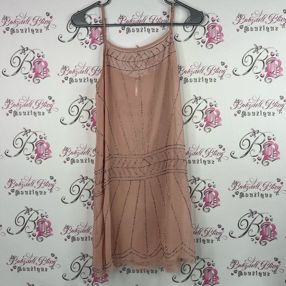 Free People dress beaded embroidery light pink Blush Embroidered Dress